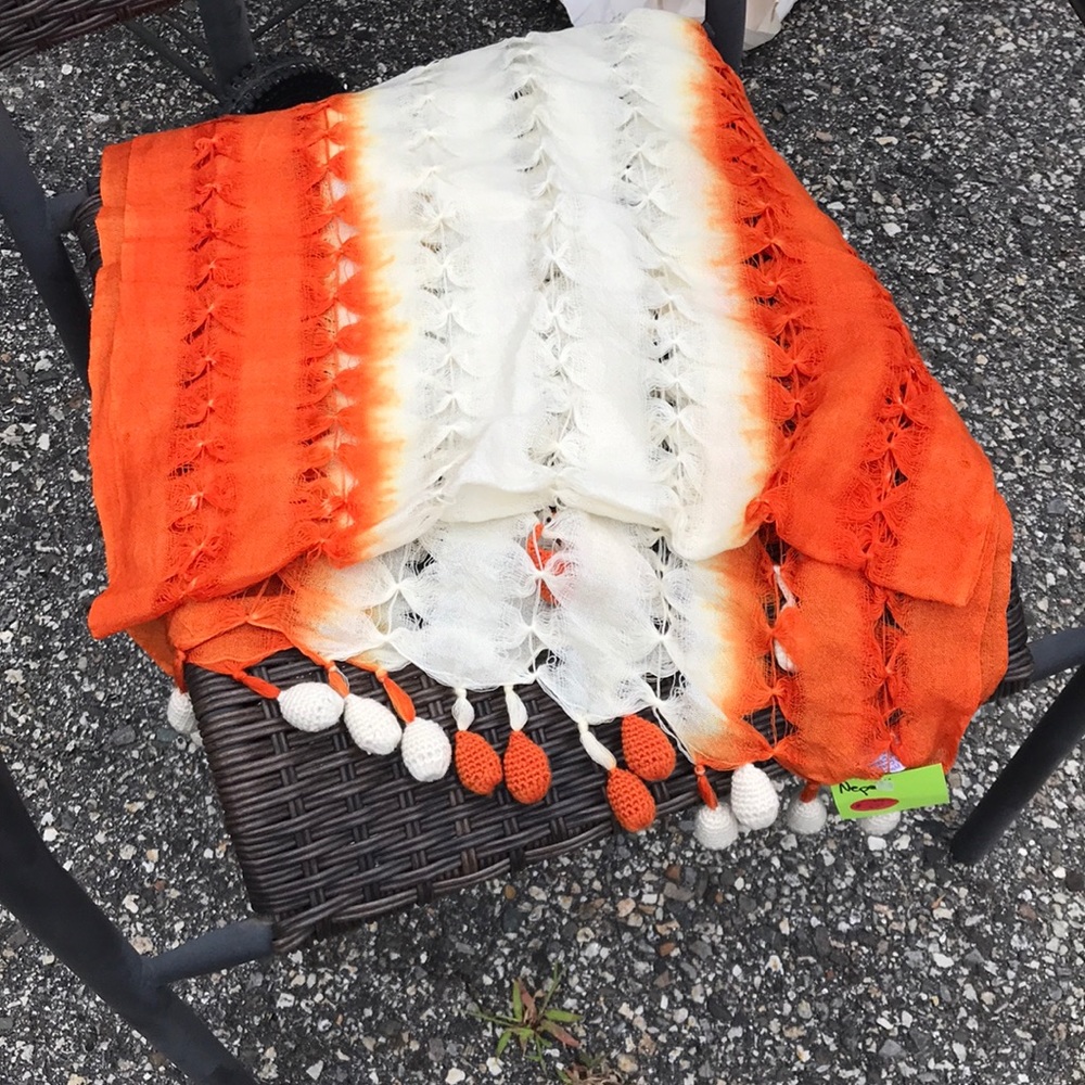 Nepali orange and cream scarf cashmere